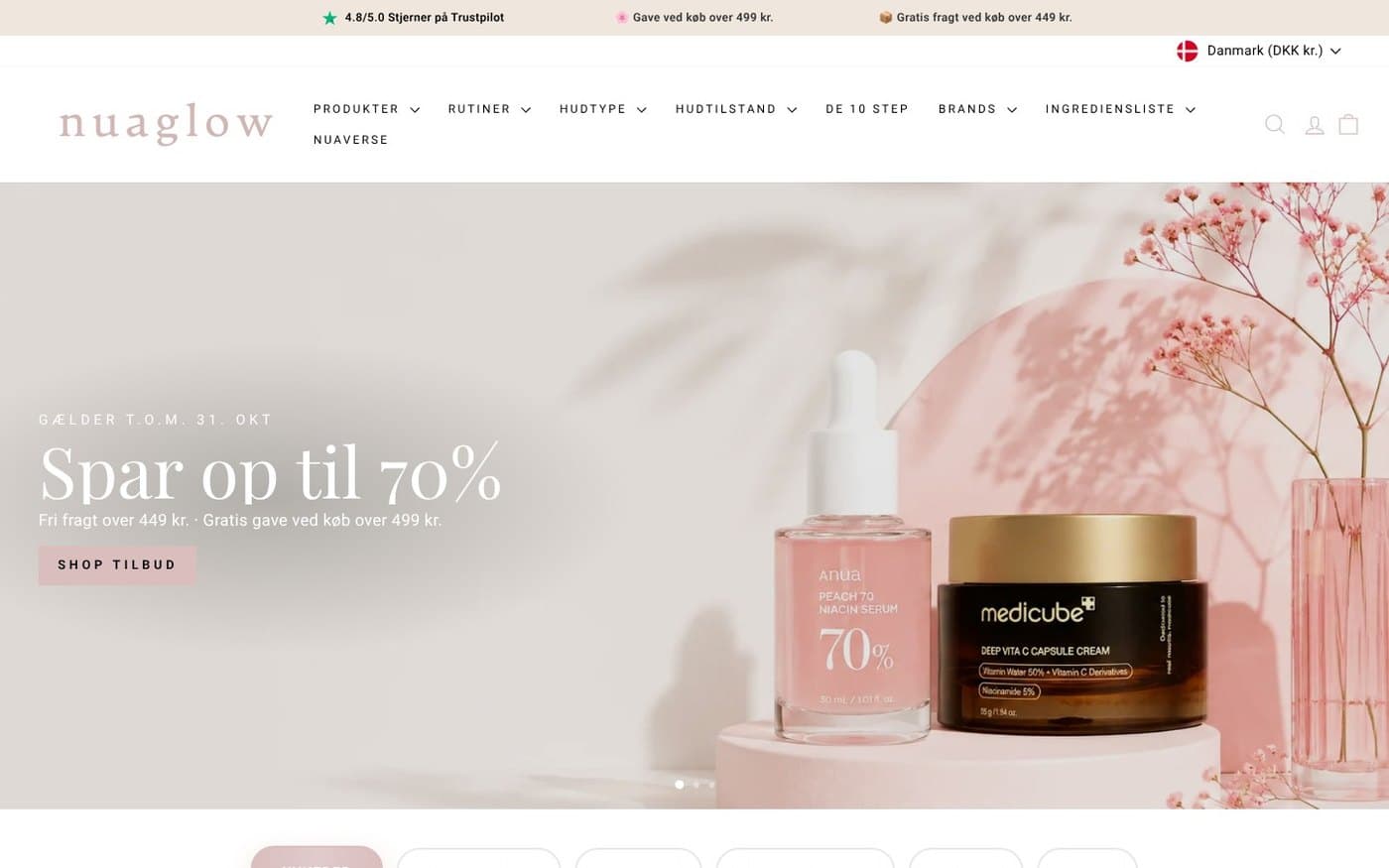 Forsiden af NUAGLOWs webshop i designfasen