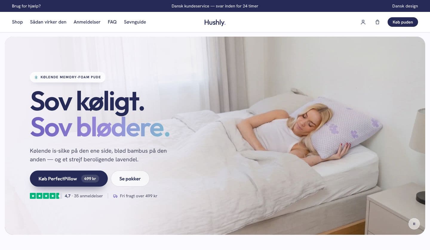 Forsiden af hushly.dk på en computer