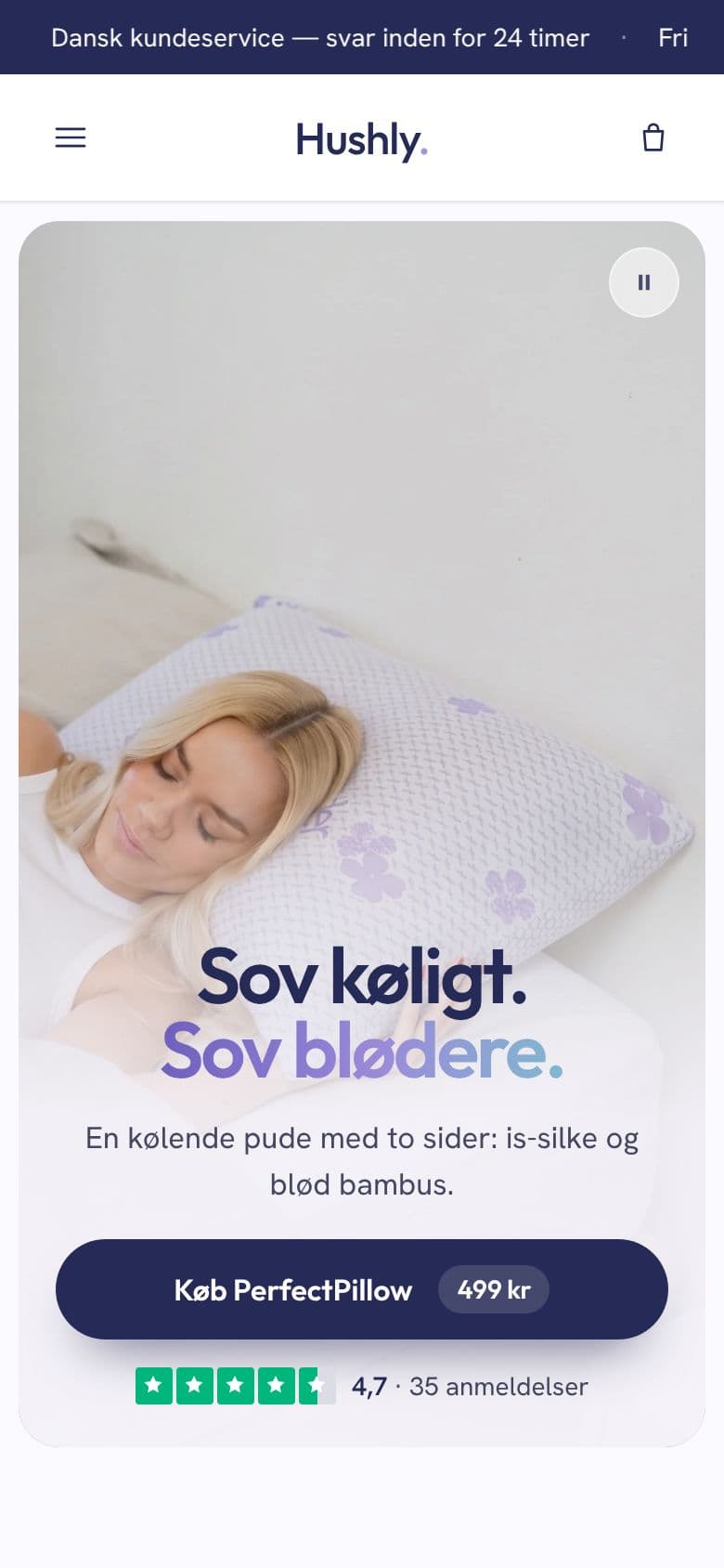 Forsiden af hushly.dk på en mobil