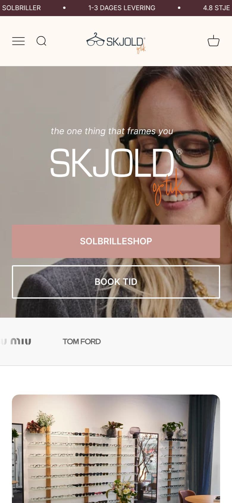 Forsiden af skjoldoptik.dk på en mobil